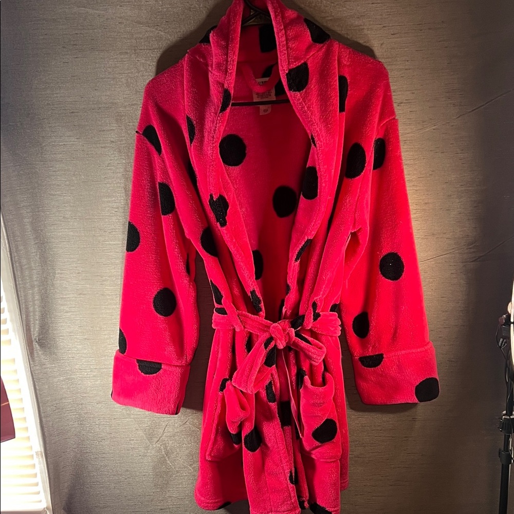 PINK BY Victoria's Secret Pink and Black POLKA DOT Robe SZ. Xs-small